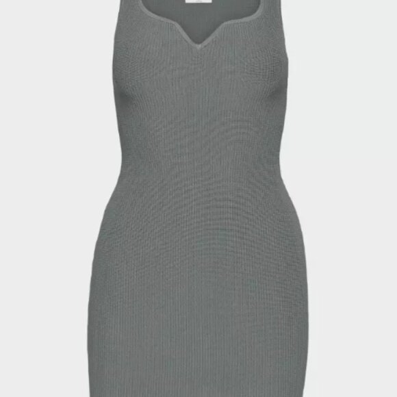 $110 NEW Aritzia Babaton Sculpt Knit Notch Dress Grey Mini Dress size medium - Picture 2 of 4